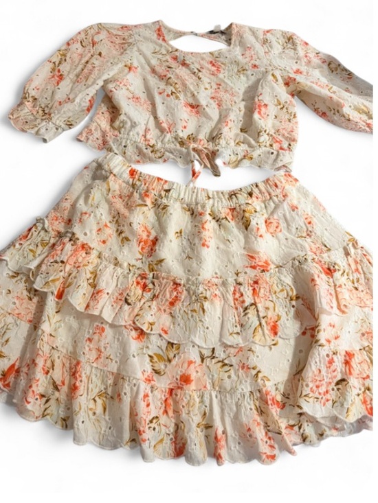 American Eagle Outfitters Pants - American Eagle Floral Tie-Front Top & Skirt Set, soft warm tones, size L